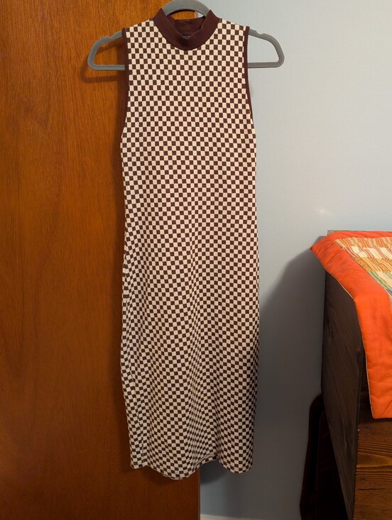 Zara Dresses & Skirts - Zara Mockneck Checkerboard Sleeveless Maxi Dress - Brown and Cream Size S